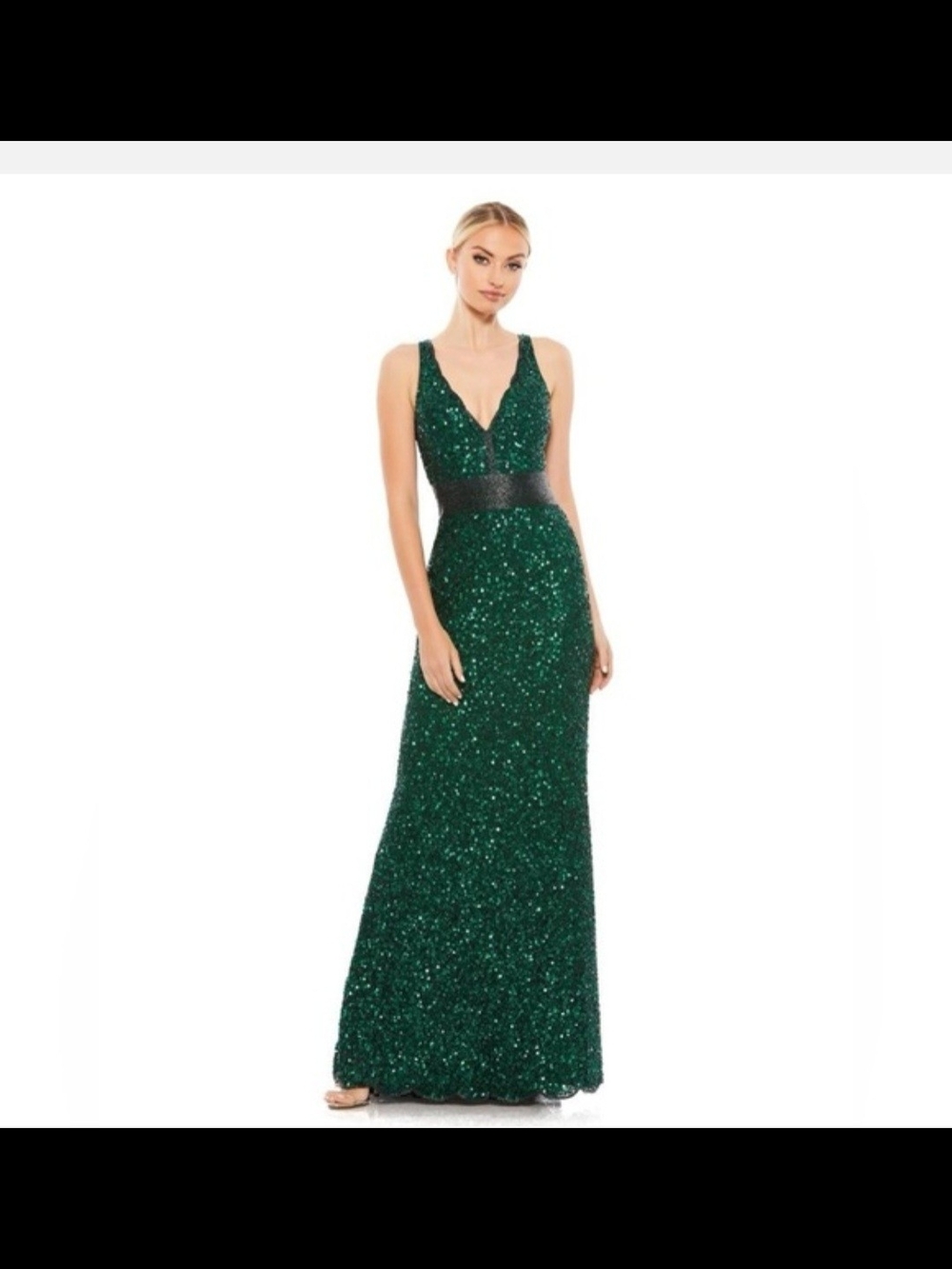 Mac Duggal 4930 Forest Green Sequin Beaded V-Neck Column Gown NWT Size 12